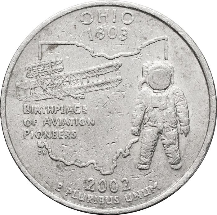 25 центов (1/4 доллара, квотер) 2002 США «Штат Огайо» (D)