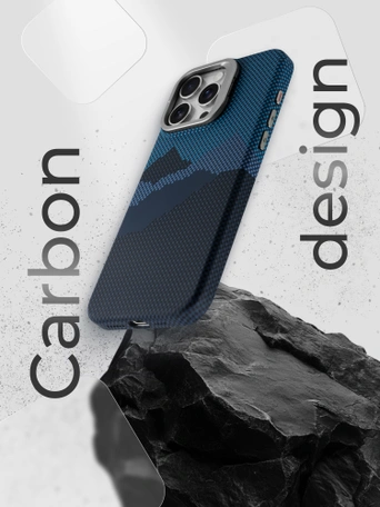 Чехол накладка iPhone 14 Pro Max 6.7" Gurdini Carbon Design (Magsafe & Lense holder) Mountain Blue