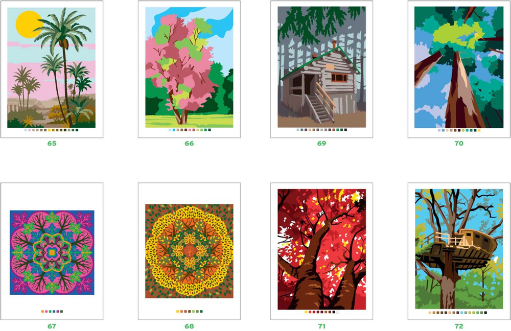 Hachette  раскраска по номерам  Coloriages mystères - Arbres du monde