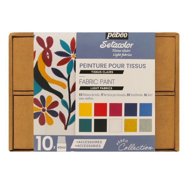 Набор красок Pebeo Setacolor Light Fabrics Коллекция для светлых тканей с аксессуарами 10 цв. 45 мл 758483