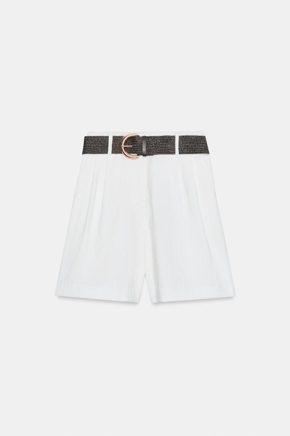 ZARA ШОРТЫ С ЗАЩИПАМИ И РЕМНЕМ, БЕЛЫЙ