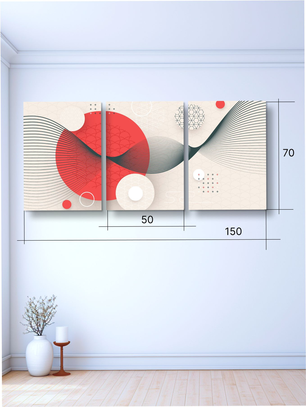 Картина Связь сфер модульная 50x70см 3шт., на деревянном подрамнике