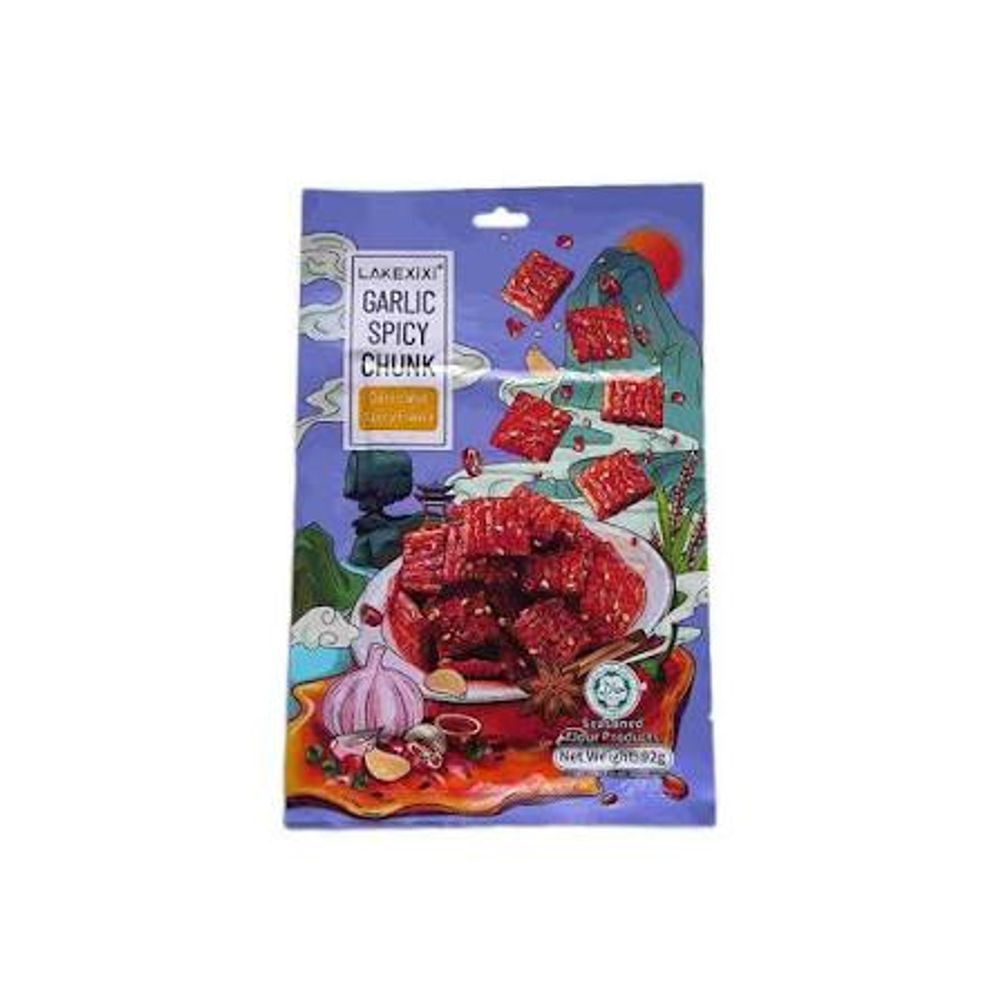 Соевое мясо Lakexixi 92гр Острый КУСОЧЕК Чеснока Garlic and Spicy (Чесночно-Пряный) (25)*4 0099