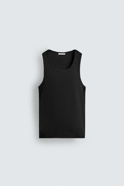 ZARA БАЗОВАЯ МАЙКА В РУБЧИК, ЧЕРНЫЙ
