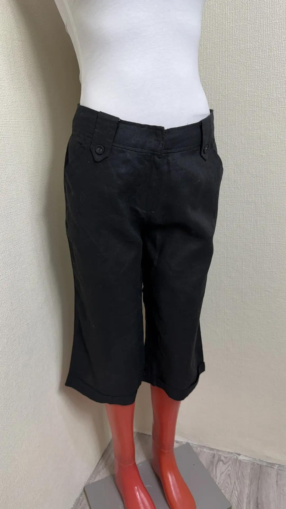 Бриджи женские Zara, черные, льняные, с отворотами, размер 44