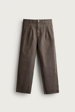 ZARA БРЮКИ RELAXED FIT С ЭФФЕКТОМ ПОТЕРТОСТИ И СКЛАДКАМИ, ТЕМНЫЙ РЫЖЕВАТО-КОРИЧНЕВЫЙ