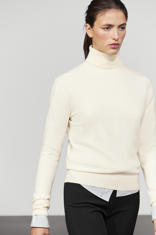 Massimo Dutti Трикотажный свитер из смесовой шерсти с высоким воротником, натуральный/кремовый
