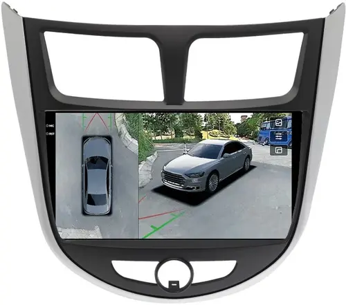 Магнитола для Hyundai Solaris 1 2010-2016 (рамка серебристо-черная тип 3) - Teyes CC3-2K-360 на Android 10, Быстрая, 2K QLED, CarPlay, 4G SIM-слот, 4 камеры в комплекте
