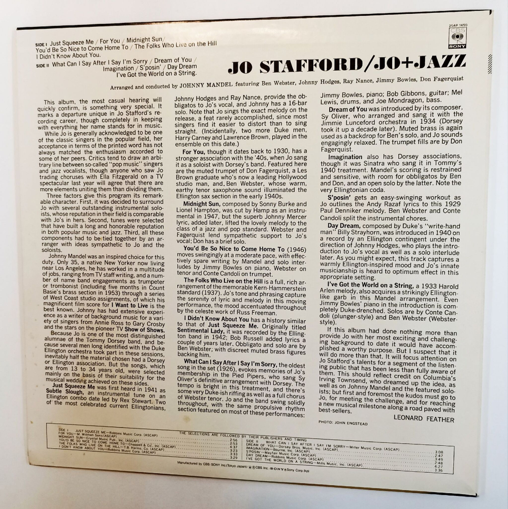 Винтажная виниловая пластинка LP Jo Stafford Jo Jazz (Japan 1979)