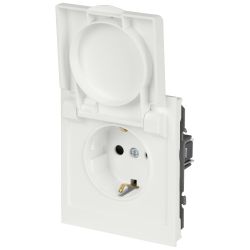 Розетка ЭРА Arktik 16-2103-08 с заземлением 2P+E Schuko со шторками с крышкой 16А-250В белый матовый | Эра Arktik