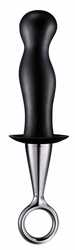 Чёрный анальный плаг PLUG WITH PLATED HANDLE (Цвет: черный с серебристым)