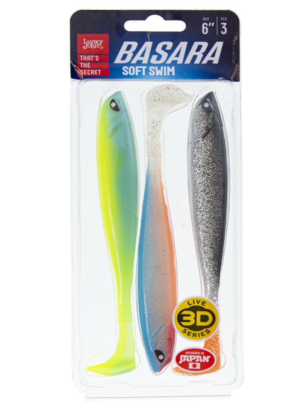 Виброхвост LUCKY JOHN Basara Soft Swim 3D, 6.0in (152 мм), цвет MIX1, 3 шт., арт. 140405-MIX1
