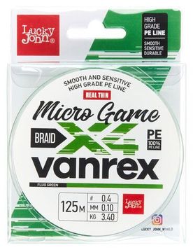 Леска плетёная LJ Vanrex MICRO GAME х4 BRAID Fluo Green 125 м, 0,10 мм
