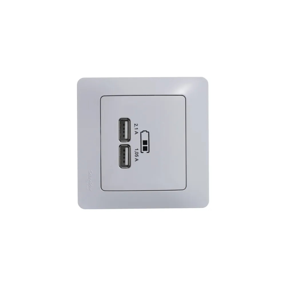GLOSSA USB РОЗЕТКА A+A, 5В/2,1А, 2х5В/1,05А, механизм, БЕЛЫЙ