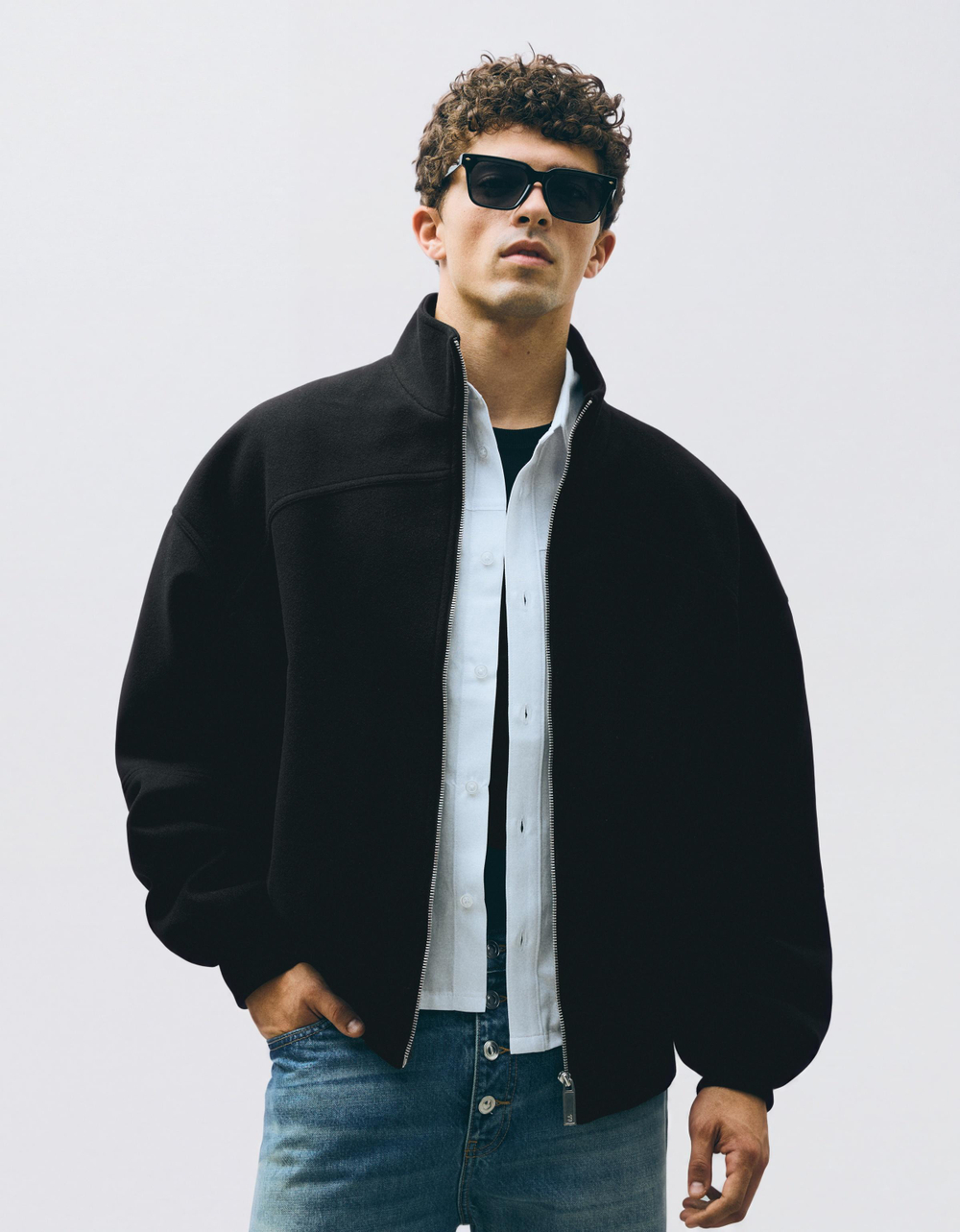 Мужской бомбер из ткани с эффектом фетра - BERSHKA