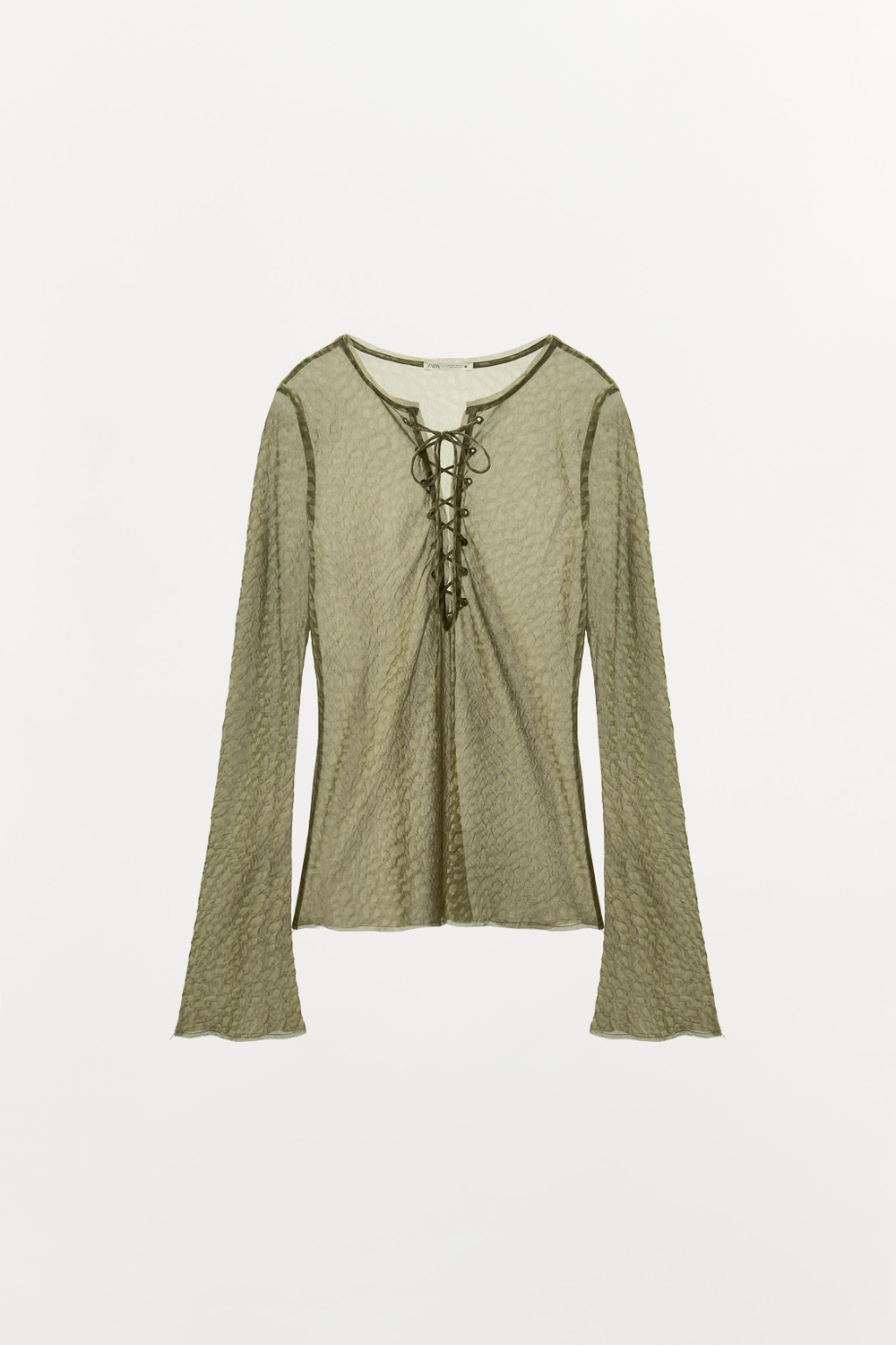 ZARA ЖАККАРДОВАЯ БЛУЗА С ЗАВЯЗКАМИ, МЯГКИЙ ЗЕЛЕНЫЙ