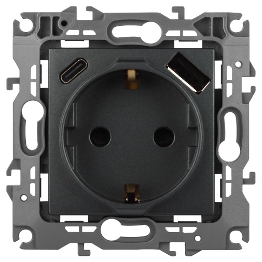 Розетка ЭРА Серия 12 12-4108-12 2P+E 16A-250В со шторками с USB type-A+C 5В-3А графит | Эра 12