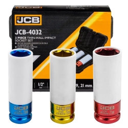 Головки ударные тонкостенные, набор 3пр., 1/2''(6гр.) JCB JCB-4032