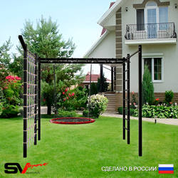Уличная шведская стенка Sv Sport рукоход с комплектом турник прямой 2шт У5027 (Гнездо 80см/Кронш бокс/Сетка)