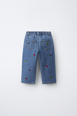 ZARA - FRUIT OF THE LOOM™ ДЖИНСЫ ПРЯМОГО КРОЯ С ВЫШИВКОЙ, СИНИЙ