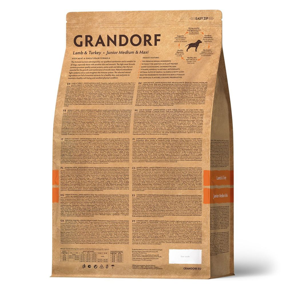 Сухой корм Grandorf DOG Lamb&Turkey JUNIOR для юниоров всех пород, ягнёнок с индейкой