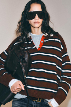 ZARA СВИТЕР В ПОЛОСКУ, КОРИЧНЕВЫЙ/ЭКРЮ