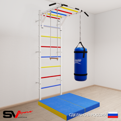 Шведская стенка Sv Sport усиленная 6325 (Турник рукоход/Трапеция/Цепь/Мешок 15кг/Мат 1м)