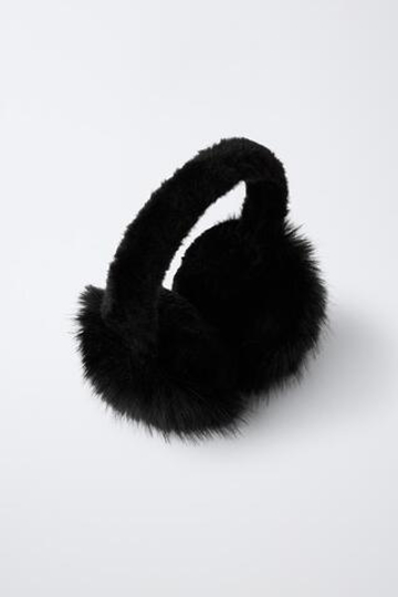 ZARA СКЛАДНЫЕ НАУШНИКИ ИЗ ИСКУССТВЕННОГО МЕХА, ЧЕРНЫЙ