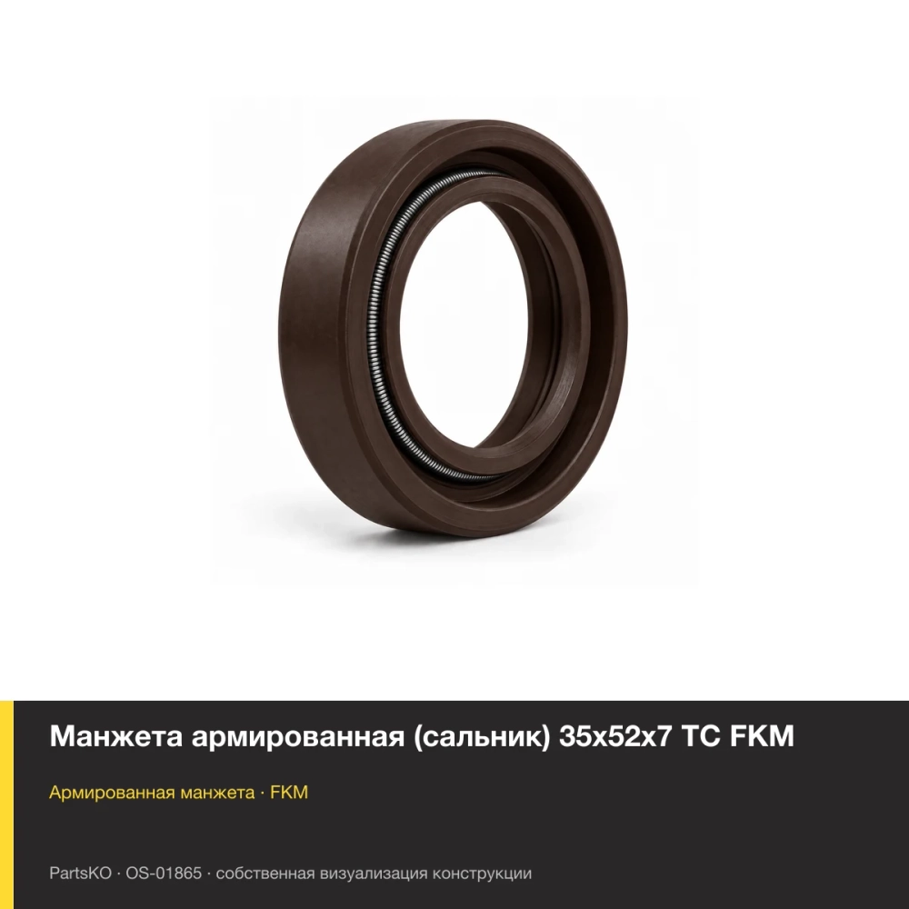 Манжета армированная (сальник) 35х52х7 TC FKM. FKM (фторкаучук), тёмно-коричневое исполнение
