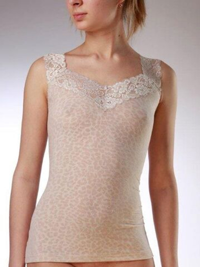 Женская майка с кружевными бретелями и леопардовым принтом (Размер: XL) (Цвет: черный)