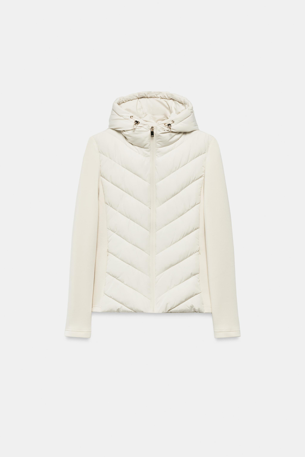 ZARA КОМБИНИРОВАННЫЙ ПУХОВИК С КАПЮШОНОМ, ЭКРЮ