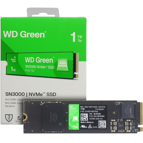 Жесткий диск SSD M.2 1Tb Western Digital WD Green SN3000, 5000/4200MBs, 400000 IOPS, 3D QLC, PCI-E 4.0 x4 (WDS100T4G0E)