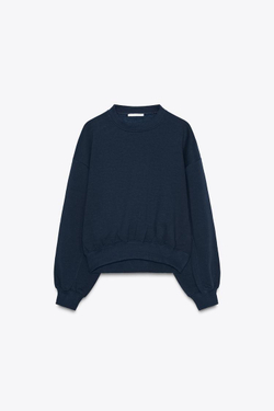 ZARA БАЗОВАЯ ТОЛСТОВКА ИЗ МЯГКОЙ ТКАНИ, МОРСКОЙ СИНИЙ
