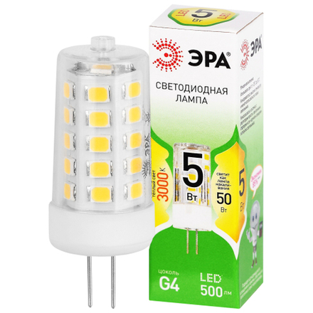 Лампа светодиодная ЭРА GREEN LINE LED G4-JC-5W-830-12V GL 5Вт капсула 12В теплый белый свет G4
