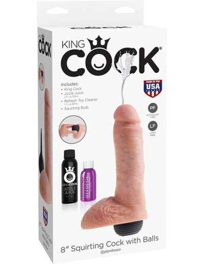 Реалистичный фаллос с семяизвержением 8''Squirting Cock with Balls (Цвет: телесный)