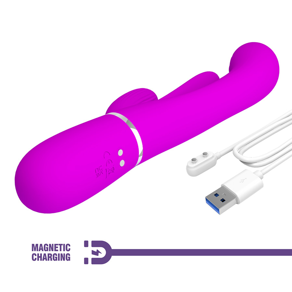 Розовый вибратор-кролик 22,2см с дополнительным язычком Pretty Love Triple Rabbit Multifuncional Vibrador BW-500041