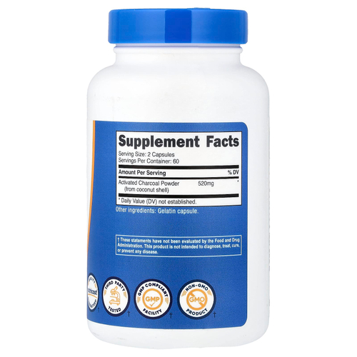 Nutricost, Активированный уголь, 120 капсул (260 мг на капсулу)