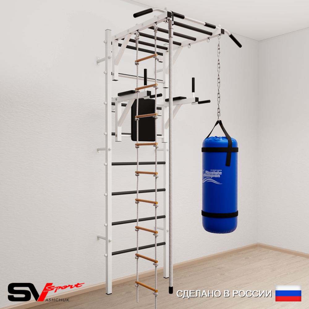 Шведская стенка Sv Sport усиленная 6452 (Турник рукоход/Брусья/Канат/Лестница/Цепь/Мешок 22кг)