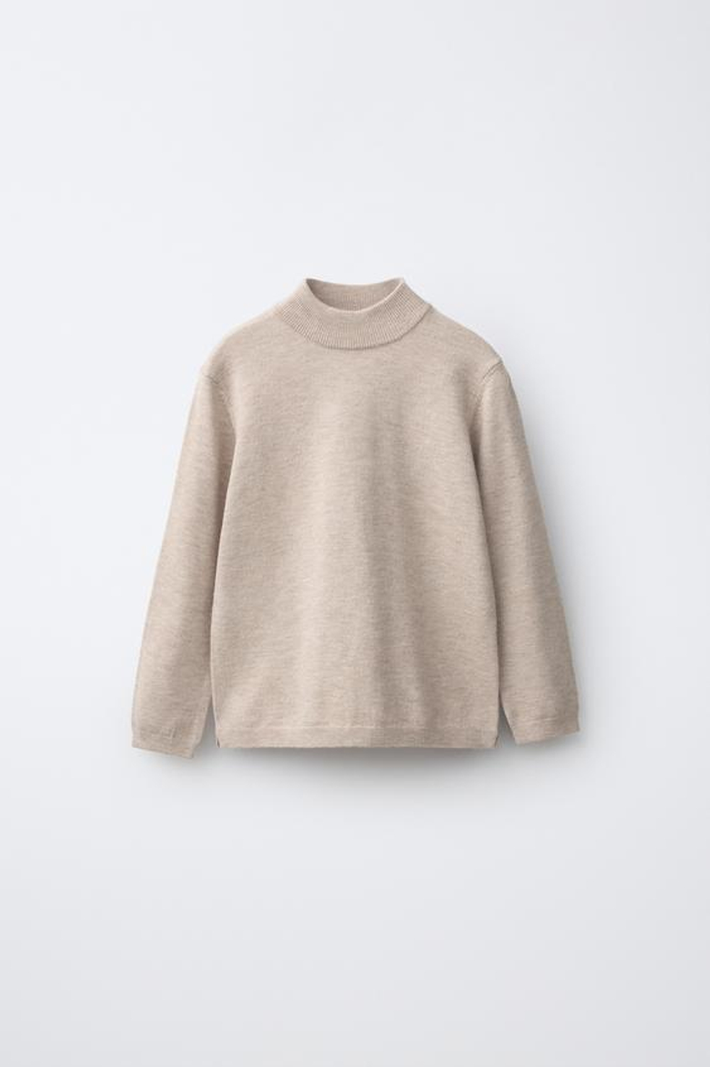 ZARA ТРИКОТАЖНЫЙ СВИТЕР С ВОРОТНИКОМ-СТОЙКОЙ, СВЕТЛО-БЕЖЕВЫЙ