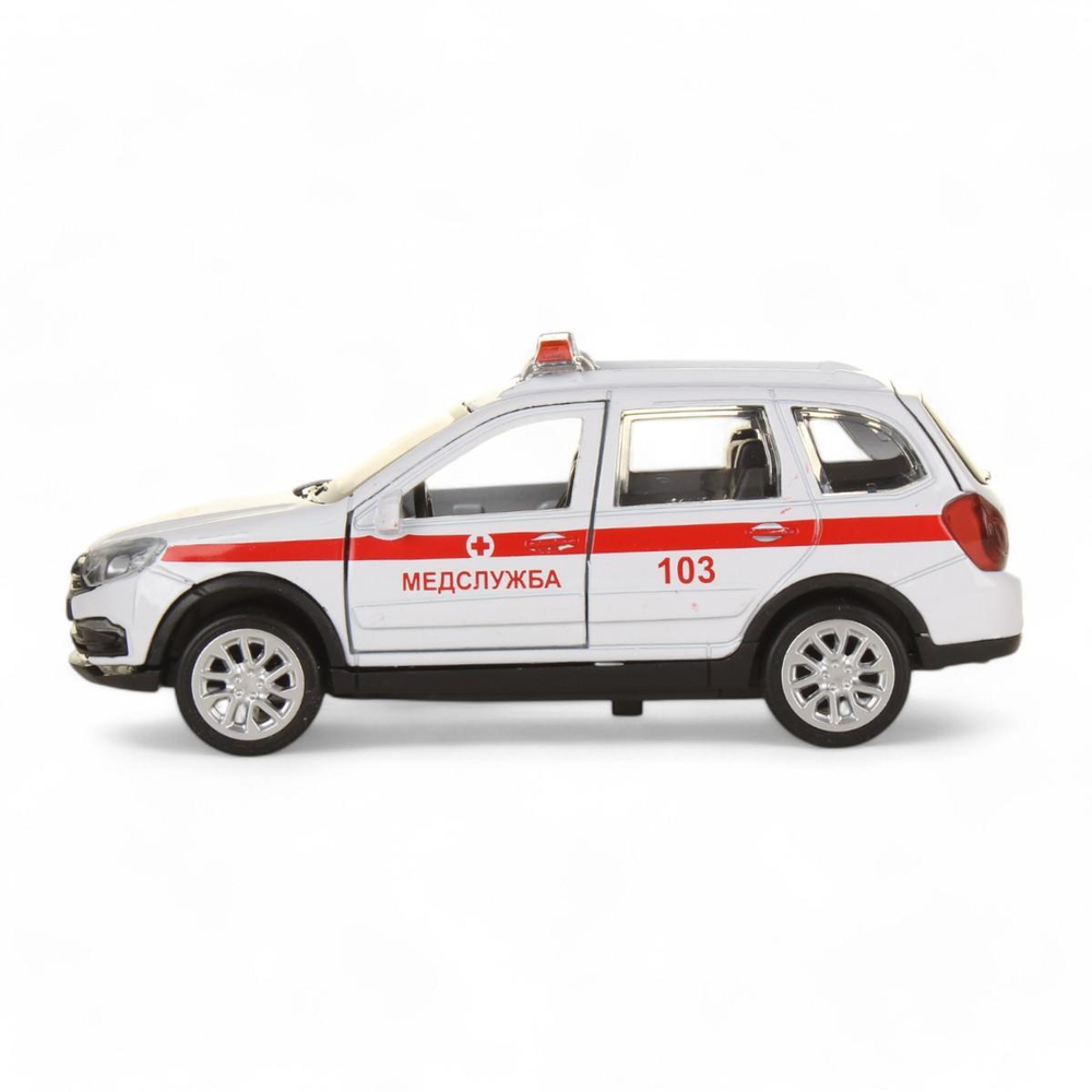Модель ин. мет. "Lada Granta Cross 2019 скорая" 12см, свет-звук, белый в коробка (Технопарк)