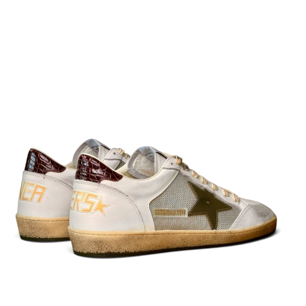Men's Ball Star in vintage white with green star and croco print heel tab