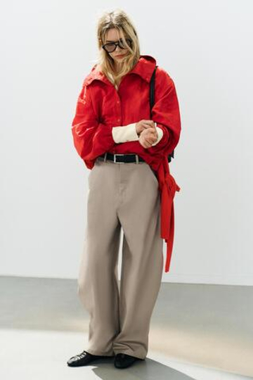 ZARA ОБЪЕМНЫЕ БРЮКИ С РЕМНЕМ, СЕРО-КОРИЧНЕВЫЙ