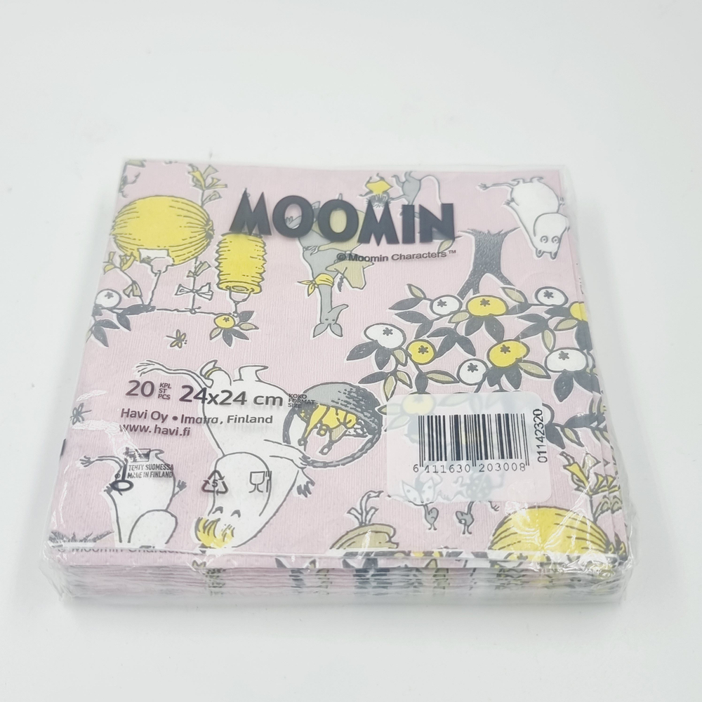 Салфетки бумажные Moomin, розового цвета 24х24 см, в упаковке 20 салфеток, (из Финляндии)