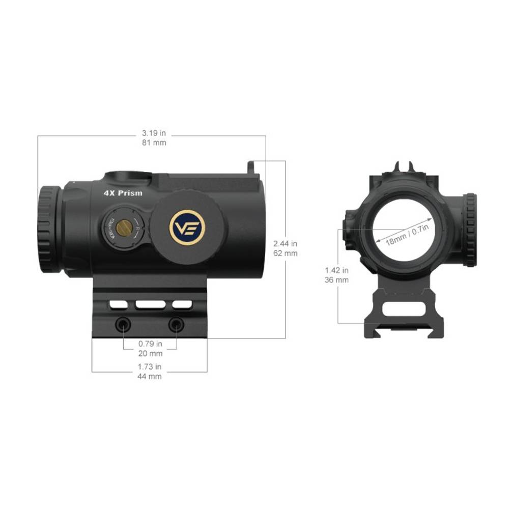 Призматический прицел Vector Optics Paragon 4x24 Micro Prism (закрытый, объектив 24мм, 1 МОА, метка баллистическая красная, picatinny/weaver, IP67)