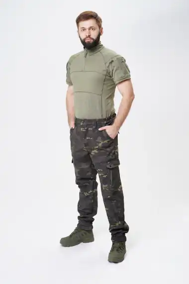 Джоггеры камуфляжные с резинкой анатомического кроя Soft Shell, Тёмный мультикам