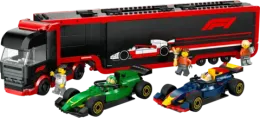 Конструктор LEGO City 60445 Грузовик с автомобилями RB20 и AMR 24 F1