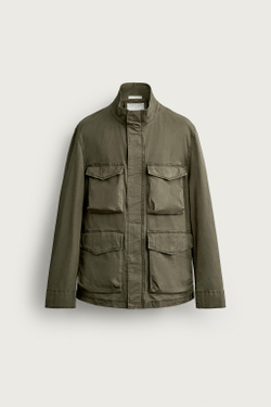 ZARA ПАРКА КЛАССИЧЕСКОГО КРОЯ С КАРМАНАМИ UTILITY, ХАКИ