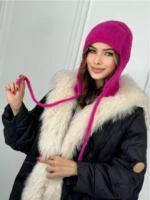 шапка ушанка осенняя-зимняя вязаная с ушками