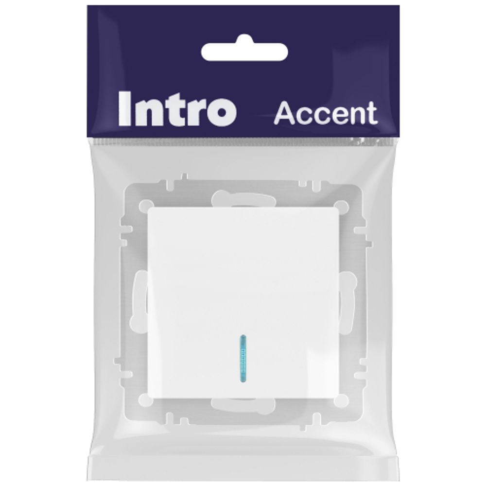 Выключатель Intro Accent 6-102-01М с подсветкой, 10А-250В, IP20, СУ, AL/CU, белый матовый | Intro