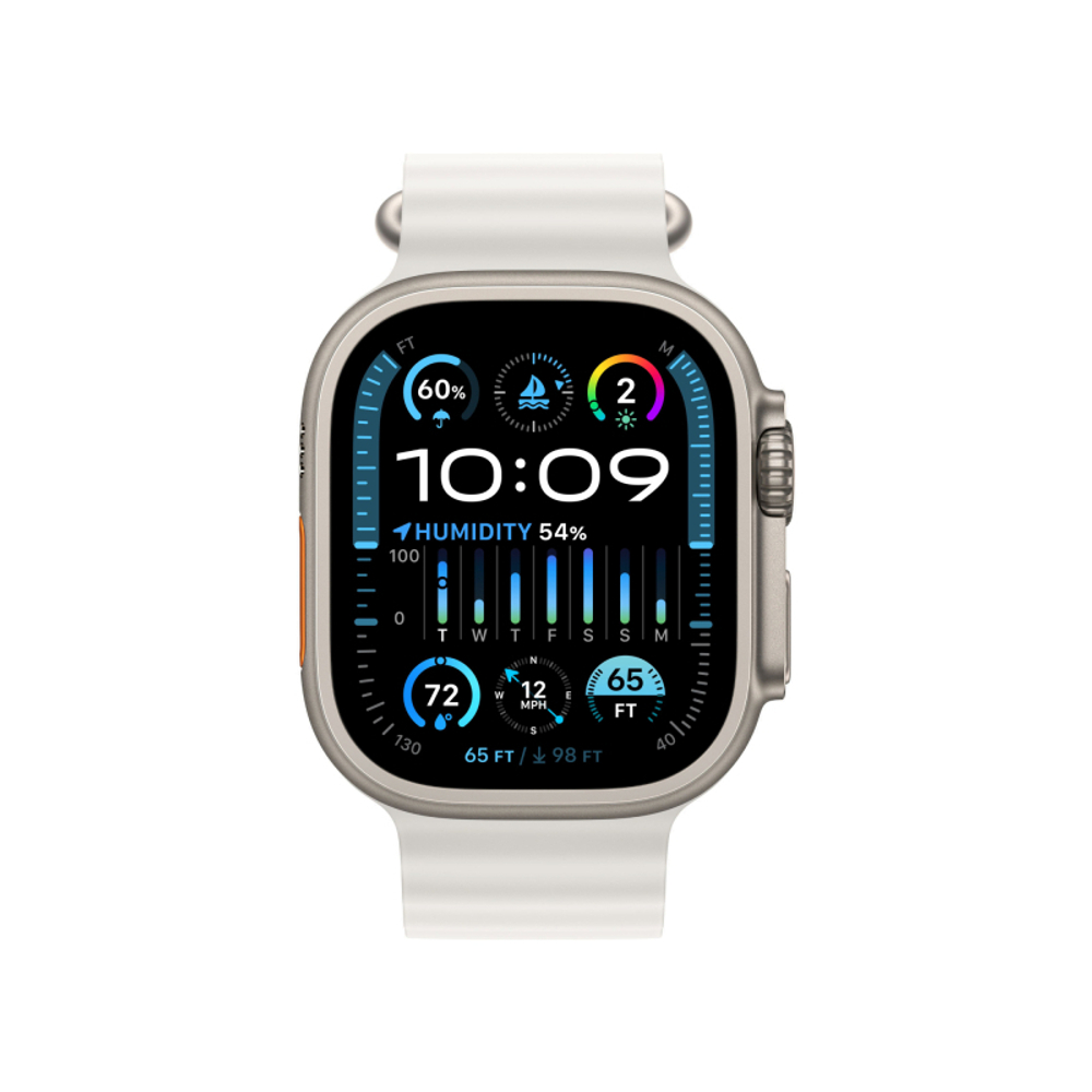 Apple Watch Ultra 2, 49 мм, GPS + Cellular, корпус из титана, ремешок Ocean белого цвета